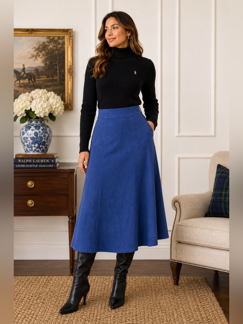 Elementz Blue Faux Suede A-Line Midi Skirt XL